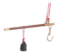 Lurrose Vintage Wooden Rod Hanging Scale 5-jin Copper Dial Handheld Mechanical Kitchen Weighing Scale with Red Cord and Brass Weight for Household and Cooking Use