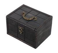 Lurrose Vintage Wooden Trinket Case with Handle and Lock Retro Multi-functional Jewelry Storage Box for Desktop Organization Secure Secret Treasure Chest for Cards and Small Items Classic