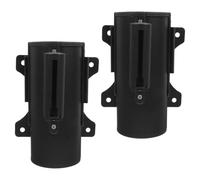 Lurrose Wall Mounted Retractable Belt Barrier Stainless Steel and Polyester Rope 2pcs 2 Meter Black and Queue Management for Indoor Crowd Control, Queue Management, and Emergency