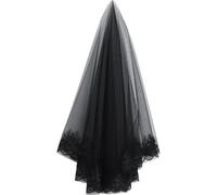 Lurrose Wedding Veil Black Polyester Two Layers for Halloween Party, Masquerade Bridal Headwear for Ladies
