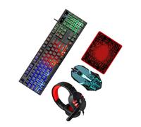 Lurrose Wired USB Keyboard 104 Keys High Performance and Easy to Install Mouse Headset and Mousepad Combo Set with Abs Material for Gaming and Office Use