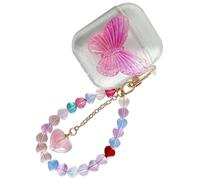 Lurrose Wireless Earphone Case Glitter Purple Butterfly Pendant Protector Compatible with Airpods Pro Cover with Keychain Easy Access Charging Durable Against Scratches and Dirt