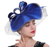 Lurrose Womens Fascinator Tea Party Headband Veil Fascinator Hat for Wedding Church Cocktail Party (Blue)