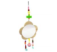 Lurrose Wooden Hanging Mirror for Chickens and Hens with Bell Pendant, Pet Entertaining Suitable for Cage Use, Sturdy Chicken Mirror for Rooster Decor and Interactive Play Random Color