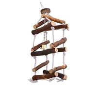 Lurrose Wooden Parrot Swing Bird Swing Three Layers Thicken Wooden Bars Cotton Rope with Mini Bell Metal Buckle Pendant Playground for Garden Balcony