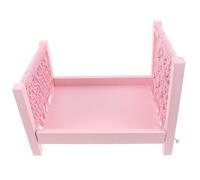 Lurrose Wooden Photography Bed Pink Mini Woven Headboard Newborn Studio Posing Prop Bohemian Macrame Photo Shoot Vintage Doll Bed for Photos