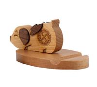 Lurrose Wooden Pig-shaped Phone Holder Mobile Display Stand Phone Support Bracket Cute Desktop Stand for Home and Office Use
