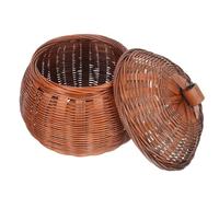 Lurrose Wooden Pumpkin-shaped Egg Basket with Lid Multi-function Household Storage Basket for Eggs and Fruits Retro Woven Shelf for Kitchen and Daily Use