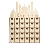 Lurrose Wooden Ramadan Advent Calendar with 24 Drawers for Eid Mubarak Countdown, Creative Wooden Desktop Decoration for Table or Counter, Muslim Holiday Home Ornament