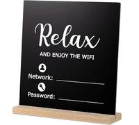 Lurrose Wooden WiFi Password Sign Chalkboard with Stand 21.5x21.5cm Double-Sided Desktop Decor for Home, Hotel Wireless Network Reminder, Office WiFi Coverage Display