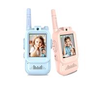Lurrow Video Walkie Talkies for Kids, 2 packs rechargeable two-way display talk walkie-talkie, with fun voice conversion and HD camera function, suitable for 3-12 years old (Pink+Blue)