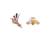 Lurtwais A Set Of 2 Fashionable And Cute Little Bee Brooches, Elegant Crystal Flower Brooches That Can Decorate Collars, Dresses, Sweaters, Scarves, And Shawls