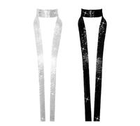 LURVOUS 2 Pcs Sequin Scarf, Sparkly Scarf Glitter Neck Tie Shiny Long Neckerchief Sparkle Neck Tie for Women, Glitter Costume Accessories for Party, Wedding, Carnival (Black,Silver)