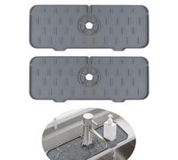 LURVOUS 2 Pcs Silicone Draining Mat Around Tap, Sink Splash Guard Sink Faucet Mat, Silicone Sink Mat Draining Mat Faucet Mat for Kitchen Bathroom Counter, Sink Drainer Mat Sink Tidy Mat (Grey)