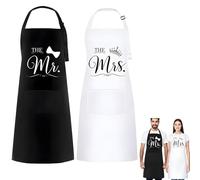 LURVOUS Couple Aprons Set, Mr and Mrs Aprons Couple Cooking Bib Cooking Apron for Women and Men, Adjustable Personalised Apron with Pockets for Couple Gifts Engagement Gifts Anniversary (Black,White)