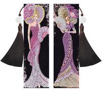 LUSandy 2pcs DIY 5D Fancy Lady Diamond Painting Bookmark with Tassel, Dress Lady Beaded Leather Bookmark Diamond Art Gem Art for Holiday Christmas Festival Kids Adults Beginner - Purple Lady