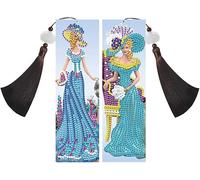 LUSandy 2pcs DIY 5D Fancy Lady Diamond Painting Bookmark with Tassel, Dress Lady Beaded Leather Bookmark Diamond Art Gem Art for Christmas Festival Kids Adults Beginner - Blue and Lake Blue Lady