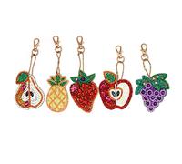 LUSandy 5pcs DIY 5D Fruit Diamond Painting Keychain Kits Full Drill Special Shape Crystal Grape Apple Strawberry Diamond Art Key Chain Key Ring Set for Adults and Kids Backpack Purse Handbag Charms