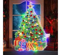 LUSandy DIY 5D Diamond Painting LED Lights Christmas Ornament Kit Special Shape Rhinestone Christmas Diamond Art Hanging Lamp Xmas Home Decoration Gift - Christmas Tree