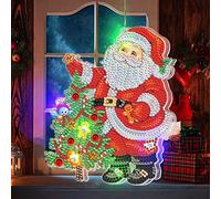 LUSandy DIY 5D Diamond Painting LED Lights Christmas Ornament Kit Special Shape Rhinestone Christmas Diamond Art Hanging Lamp Xmas Home Decoration Gift - Santa Claus and Christmas Tree