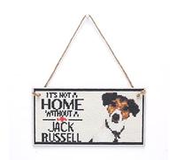 LUSandy DIY 5D Dog Diamond Painting Hanging Sign Wall Art Sign Full Drill Letter Diamond Art Door Window Pendants Home Garden Wall Hanging Diamond Painting Kits - ITs Not A Home Without A Jack Russell