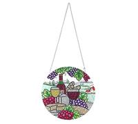 LUSandy DIY 5D Grape Wine Diamond Painting Kits Hanging Sign Wall Art Sign Special Shaped Crystal Red Wine Diamond Art Window Pendants Home Garden Wall Door Hanging Diamond Painting Kits