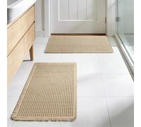 LUSCHEER 2 Piece Waffle Bath Mat, Extra Soft Water Absorbent Non Slip Bath Rug and Toilet Mat with Tassels, Rubber Backed, Machine Washable for Bathroom Floor (Brown, 43 x 61 cm + 46 x 77 cm)