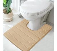 LUSCHEER Absorbent WC Toilet Rug Non-Slip U Shape Pedestal Mat Bath Mat, Extra Soft Memory Foam Bathroom Toilet Mat for Floor, Quick-drying Machine-Washable, 50 x 60 cm, Beige