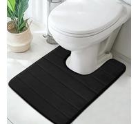 LUSCHEER Absorbent WC Toilet Rug Non-Slip U Shape Pedestal Mat Bath Mat, Extra Soft Memory Foam Bathroom Toilet Mat for Floor, Quick-drying Machine-Washable, 50 x 60 cm, Black