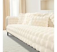 LUSCHEER Thick Rabbit Plush Sofa Covers 1 2 3 Seater, Universal Non-Slip Corner Couch Cover L Shape Super Soft Faux Fur Sofa Slipcovers for Living Room (Cream, 90x180cm)
