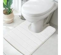 LUSCHEER U Shape Pedestal Mat, Memory Foam WC Toilet Rug, White | Water Absorbent Soft Bathroom Toilet Mat, Non Slip, Quick Drying, Machine Washable, 50x60cm for Floor and Daily Care