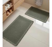 LUSCHEER Waffle Bathroom Mat Set 2 Piece with Tassels, Bath Rugs, Green