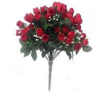 Luscious Artificial Silk Red Mini Rose bush - 60 Heads with Gyp - Wedding Grave Home Decoration by A1-Homes