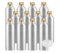 LusDoly 12 Pieces Empty 200ml Aluminium Bottle Silver Metal Bottles with Gold Aluminium Screw Cap for Cosmetic Shampoo Washing Gel Liquid Travel