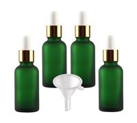 LusDoly 4 Pcs 30ml Frosted Green Glass Dropper Bottles with Gold Screw Cap, Empty Round Glass Bottles with Pipette, Bottle Vials for Essential Oil Aromatherapy Fragrance Blends
