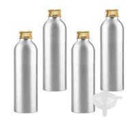 LusDoly 4 Pieces Empty 200ml Aluminium Bottle Silver Metal Bottles with Gold Aluminium Screw Cap for Cosmetic Shampoo Washing Gel Liquid Travel