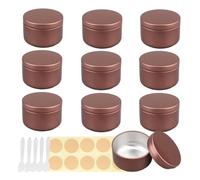 LusDoly Pack of 10, 50ml Brown Empty Round Aluminium Tins Cosmetics Container Pots with Lids for Candles, Cosmetics, Lip Balm, Lotion, Cream DIY