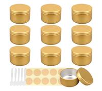 LusDoly Pack of 10, 50ml Gold Empty Round Aluminium Tins Cosmetics Container Pots with Lids for Candles, Cosmetics, Lip Balm, Lotion, Cream DIY