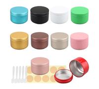 LusDoly Pack of 10, 50ml Mixed Empty Round Aluminium Tins Cosmetics Container Pots with Lids for Candles, Cosmetics, Lip Balm, Lotion, Cream DIY