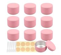LusDoly Pack of 10, 50ml Pink Empty Round Aluminium Tins Cosmetics Container Pots with Lids for Candles, Cosmetics, Lip Balm, Lotion, Cream DIY