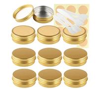 LusDoly Pack of 10 Empty 30ml Gold Aluminium Tins with Lids - Ø52x21mm Round Aluminum Screw Pots Cosmetic Cream Container Travel Jars for Candle Lip Balm, Salve with Spatulas & Labels