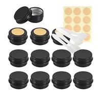 LusDoly Pack of 100 Empty 5ml Matte Black Aluminium Tins with Lids - Ø26x15mm Aluminum Screw Pots Travel Round Cosmetic Cream Container Jars for Candle Lip Balm, Salve, with Spatulas & Labels