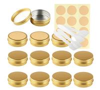 LusDoly Pack of 30 Empty 30ml Gold Aluminium Tins with Lids - Ø52x21mm Round Aluminum Screw Pots Travel Round Cosmetic Cream Container Jars for Candle Lip Balm, Salve with Spatulas & Labels