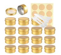 LusDoly Pack of 30 Empty 80ml Gold Aluminium Tins with Lids - Ø68x36mm Round Aluminum Screw Pots Travel Round Cosmetic Cream Container Jars for Candle Lip Balm, Salve with Spatulas & Labels
