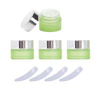 LusDoly Pack of 4, 5 g Empty Green Frosted Glass Cream Jar Cosmetic Containers, 5ml Round pot with Silver Lid and Inner Liners Refillable Cosmetic Storage