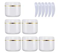 LusDoly Pack of 6, 150 g Empty White Plastic Cosmetic Jars with Gold Edge, 150ml Container pot for Lotions Cream Ointments Travel Makeup Beauty Storage
