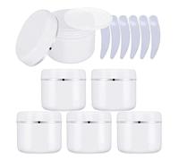 LusDoly Pack of 6, 150 g Empty White Plastic Cosmetic Jars with Silver Edge, 150ml Container pot for Lotions Cream Ointments Travel Makeup Beauty Storage