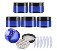 LusDoly Pack of 6, 150ml Blue Plastic Cream Jars Cosmetic Pots with Black Lids Containers for Toiletries, Makeup Beauty Products Face Travel Bottles