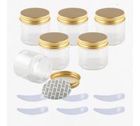LusDoly Pack of 6, 50ml Transparent Plastic Cream Jars Cosmetic Pots with Gold Lids Containers for Toiletries, Makeup Beauty Products Face Travel Bottles