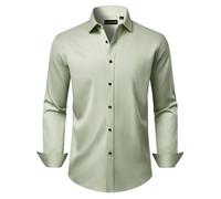 Lusead Men's Dress Shirts Long Sleeve Stretch Wrinkle Free Slim Fit Wedding Formal Button Down Shirt, Sage Green, Large